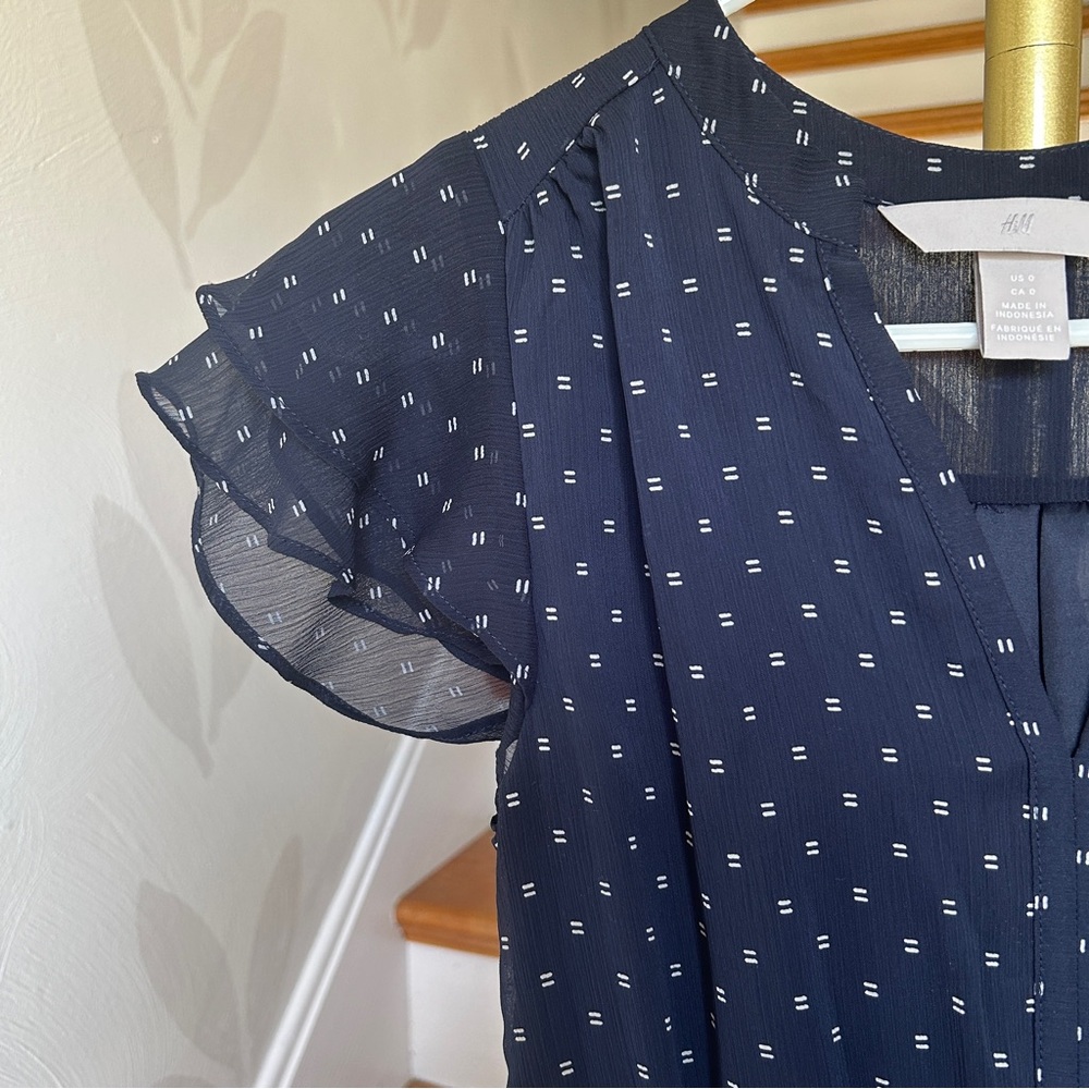 H&M Flutter Sleeve Navy Dress